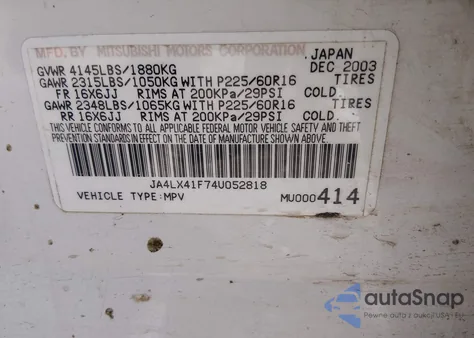 2004 Mitsubishi Outlander Xls из США, поврежденный, VIN JA4LX41F74U052818